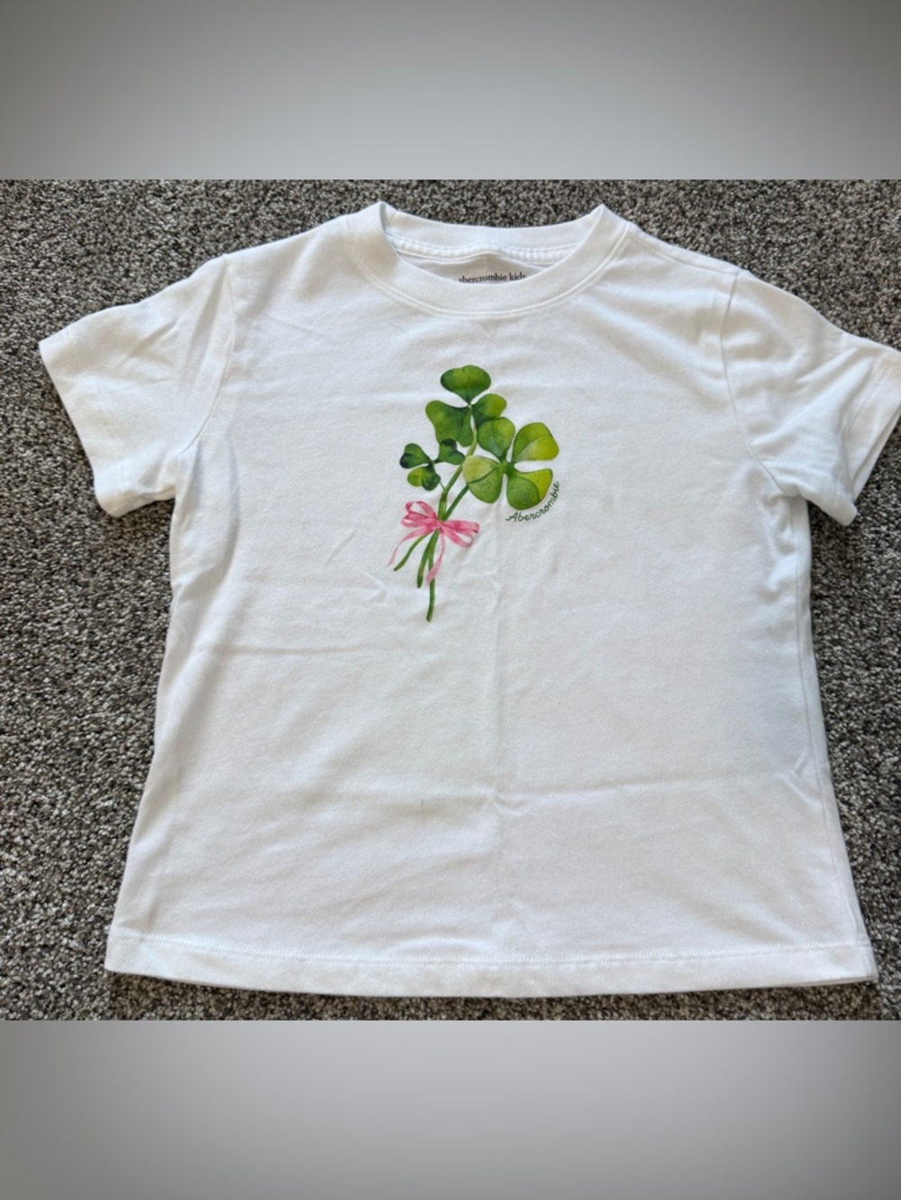 abercrombie kids White Tee with Green Clover and Pink Bow